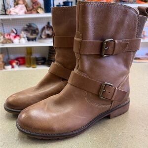 Montana West Tan Leather Moto Boots
